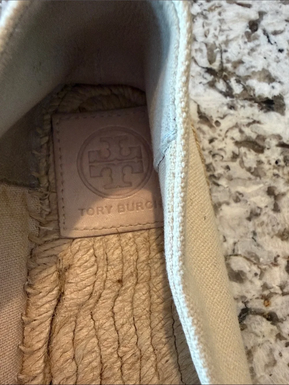 Tory Burch Cream Canvas Espadrilles with Black Toe Caps